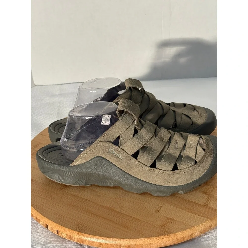 Oboz Campster Mens 11 Suede Woven Slide Sandals Taupe Olive Hiking Clogs